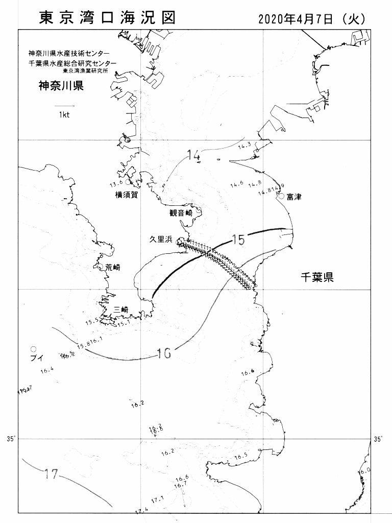海況図, 東京湾口海況図 検索結果, (水温分布 等を図示)