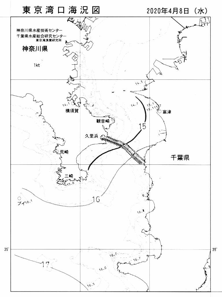 海況図, 東京湾口海況図 検索結果, (水温分布 等を図示)