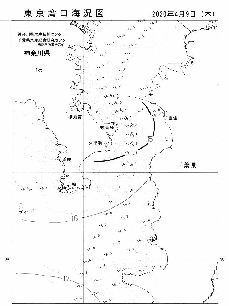 海況図, 東京湾口海況図 検索結果, (水温分布 等を図示)