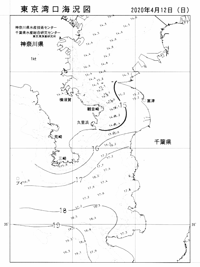 海況図, 東京湾口海況図 検索結果, (水温分布 等を図示)