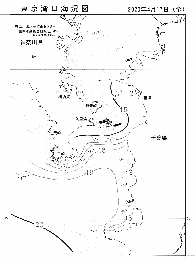 海況図, 東京湾口海況図 検索結果, (水温分布 等を図示)