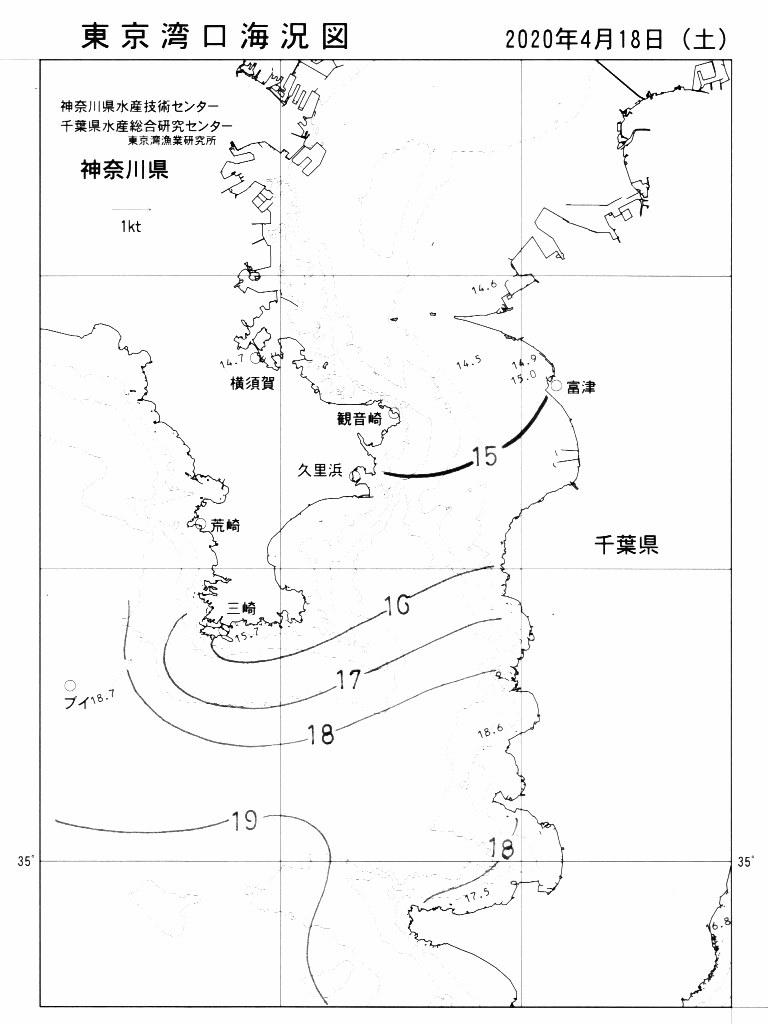 海況図, 東京湾口海況図 検索結果, (水温分布 等を図示)