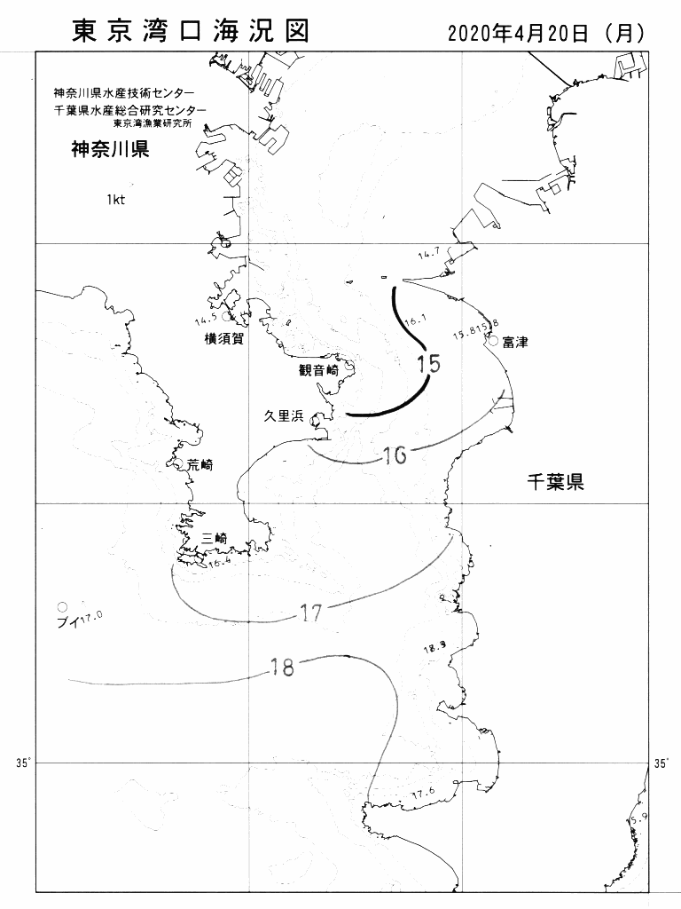 海況図, 東京湾口海況図 検索結果, (水温分布 等を図示)