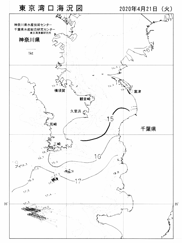 海況図, 東京湾口海況図 検索結果, (水温分布 等を図示)