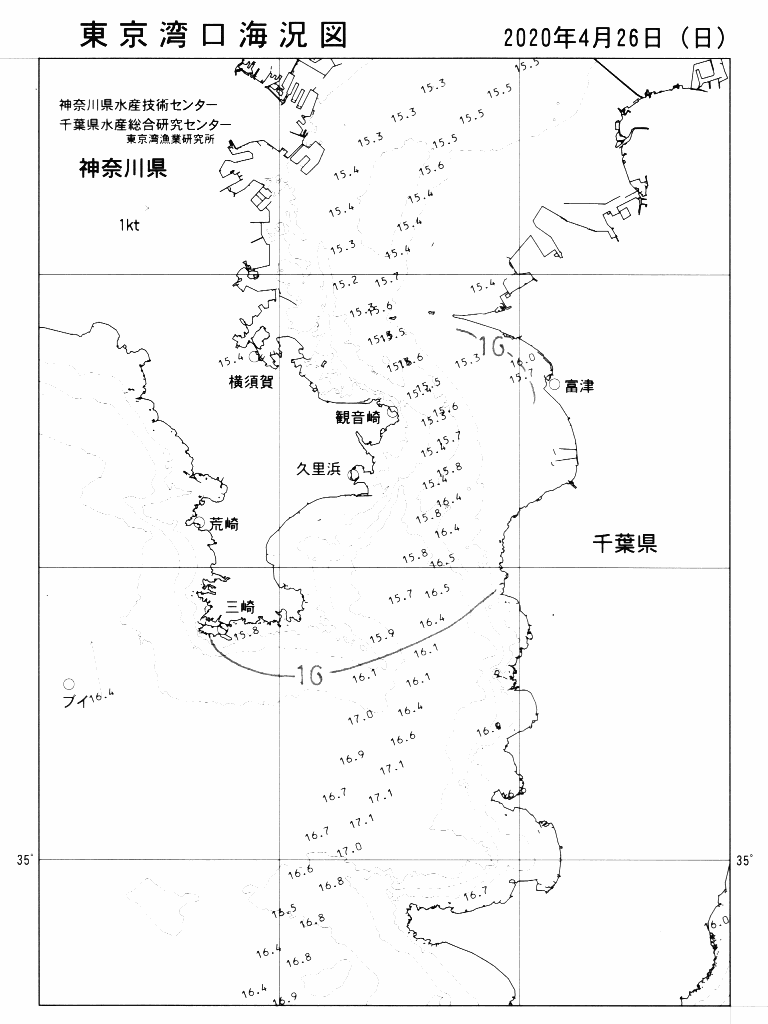海況図, 東京湾口海況図 検索結果, (水温分布 等を図示)