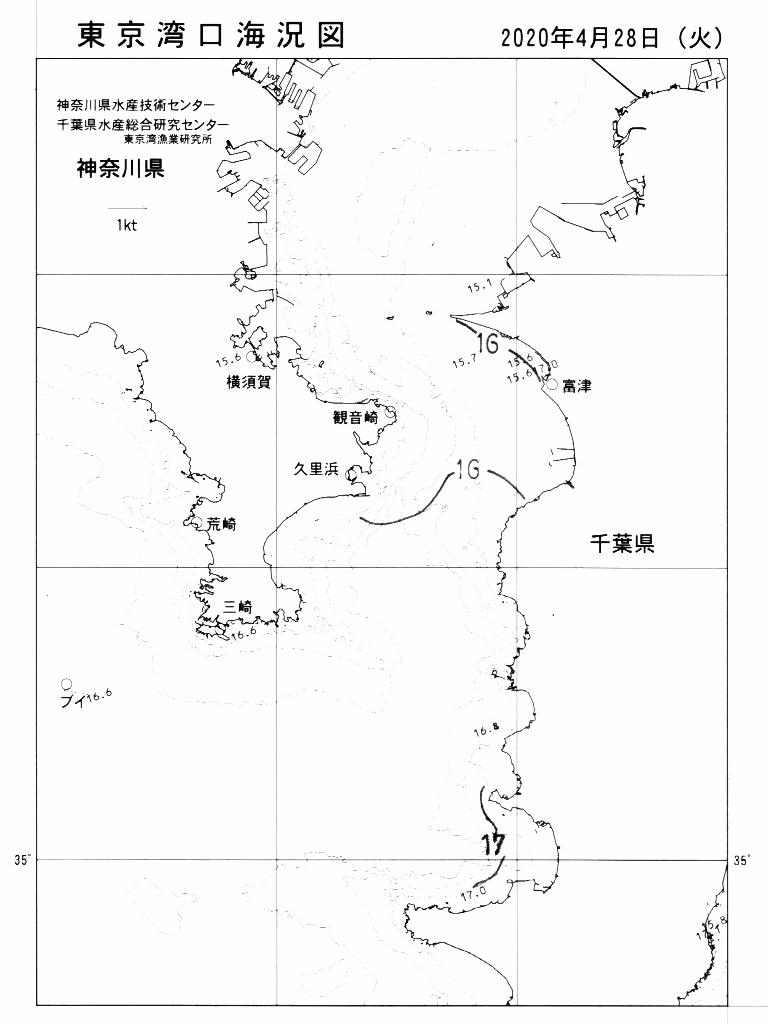 海況図, 東京湾口海況図 検索結果, (水温分布 等を図示)