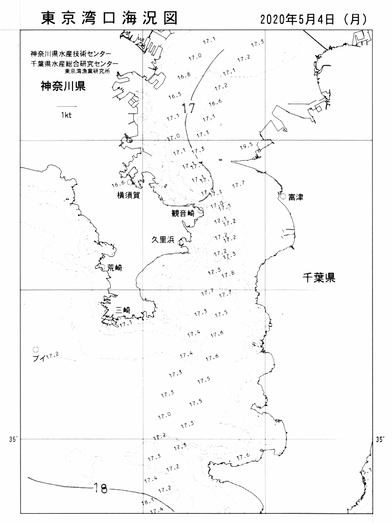 海況図, 東京湾口海況図 検索結果, (水温分布 等を図示)