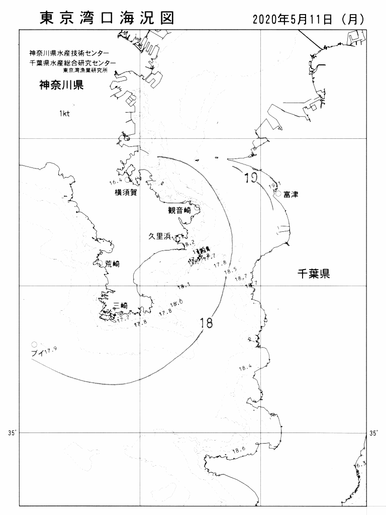 海況図, 東京湾口海況図 検索結果, (水温分布 等を図示)