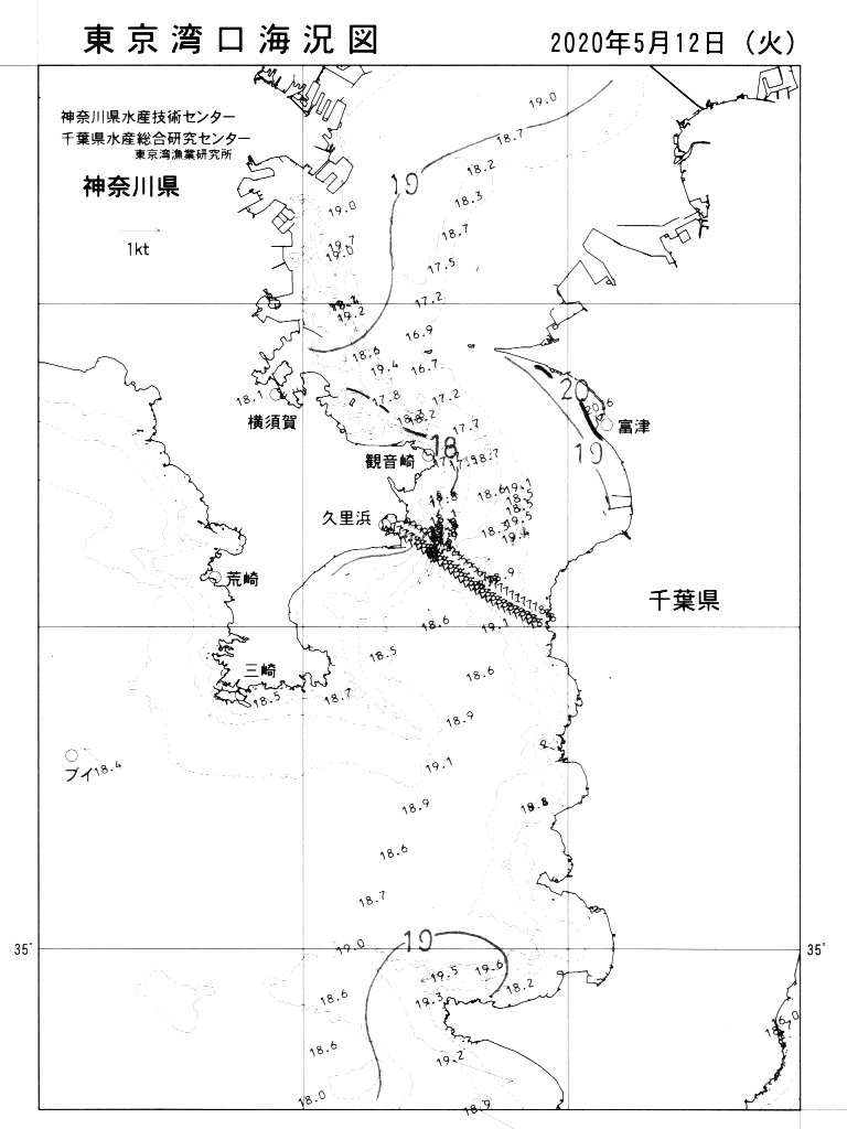 海況図, 東京湾口海況図 検索結果, (水温分布 等を図示)