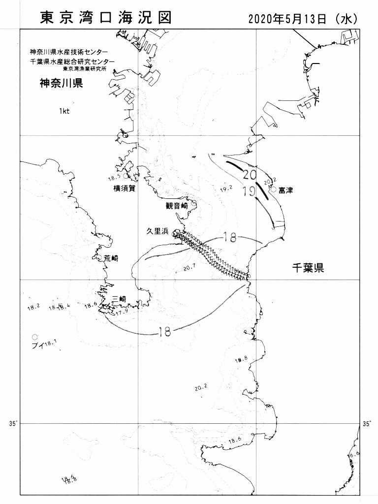 海況図, 東京湾口海況図 検索結果, (水温分布 等を図示)