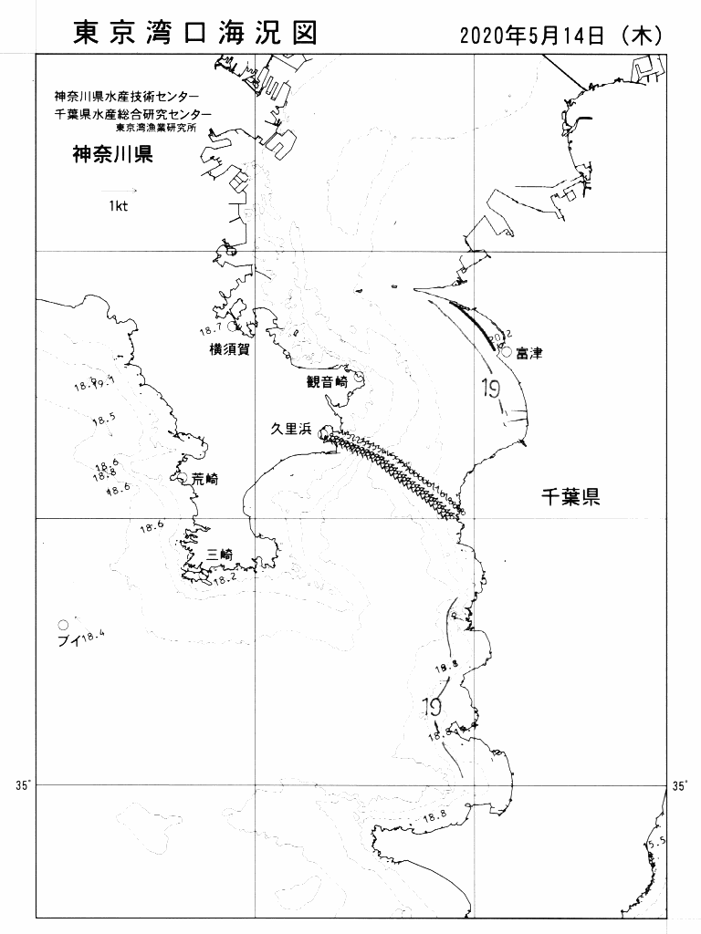 海況図, 東京湾口海況図 検索結果, (水温分布 等を図示)