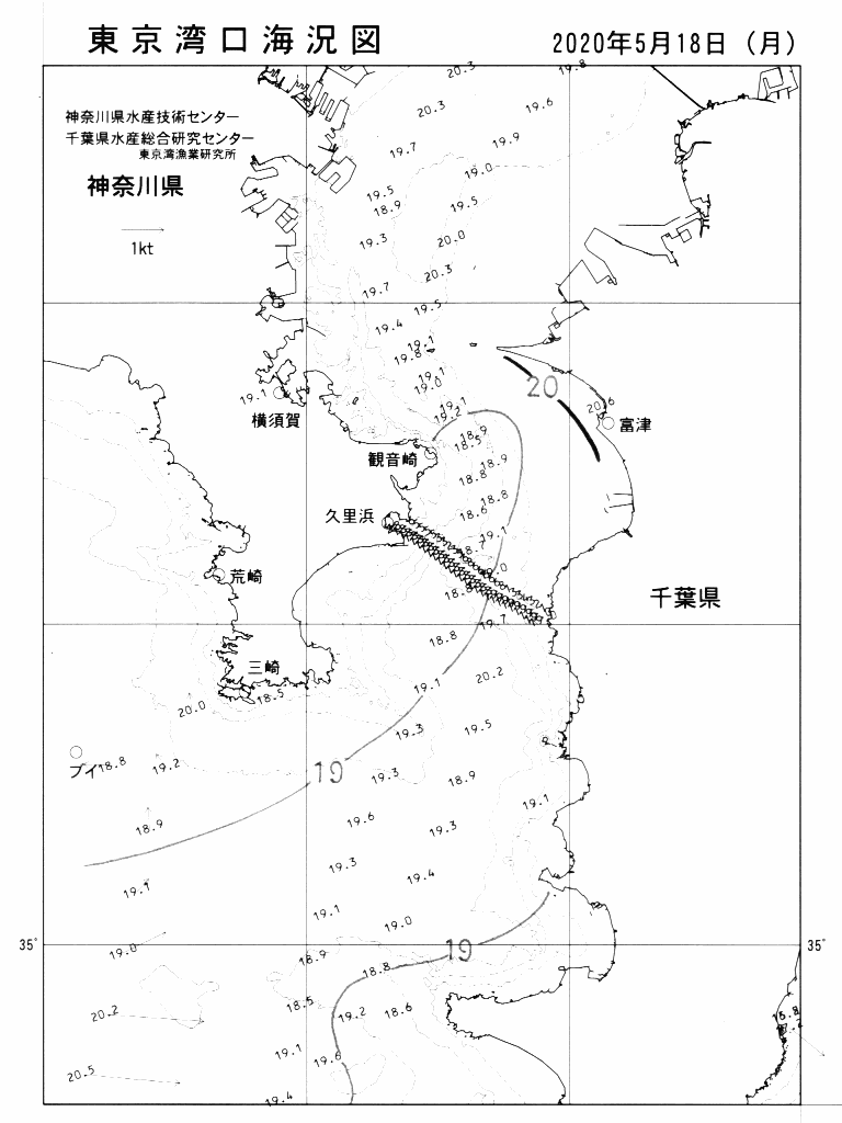 海況図, 東京湾口海況図 検索結果, (水温分布 等を図示)