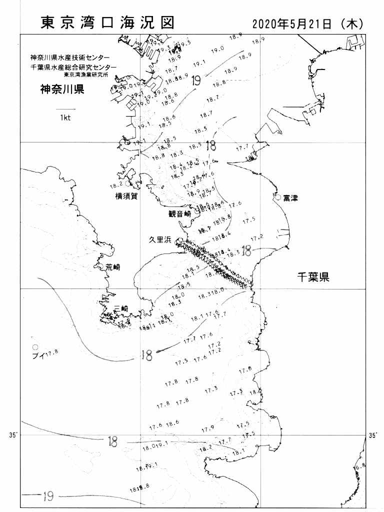 海況図, 東京湾口海況図 検索結果, (水温分布 等を図示)