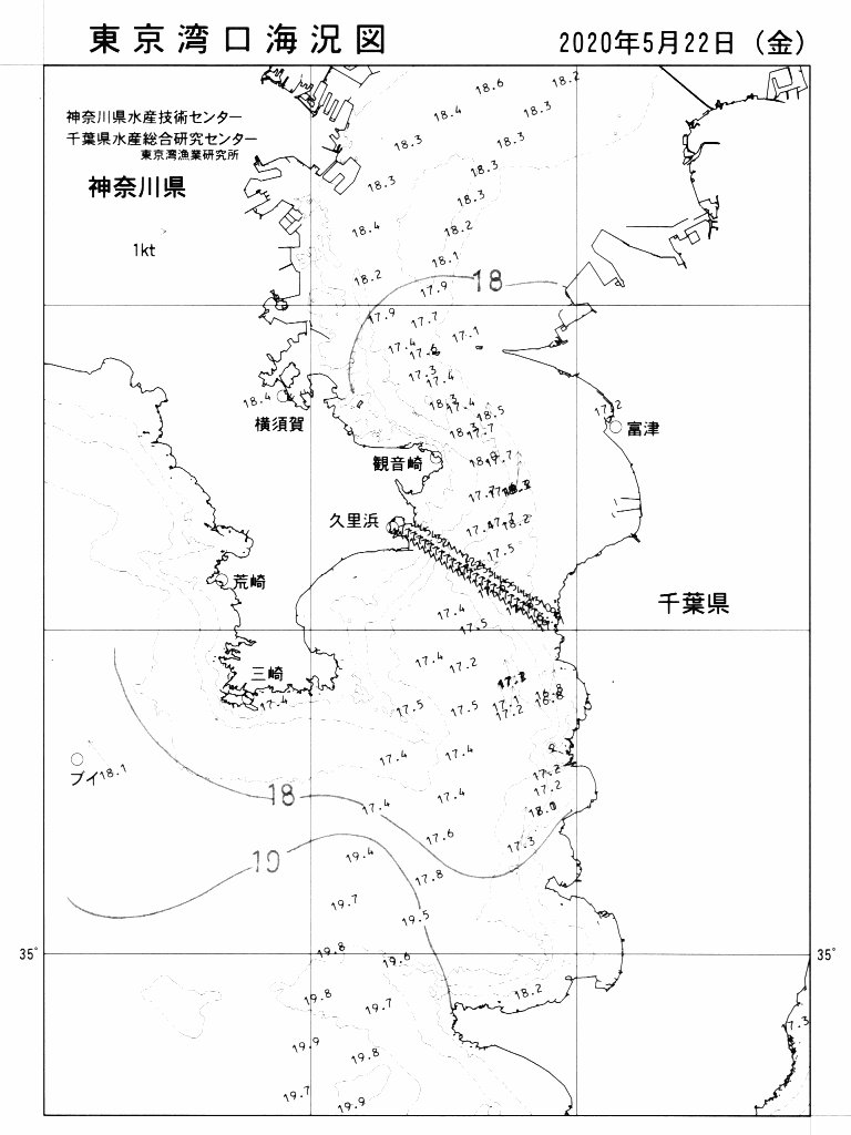 海況図, 東京湾口海況図 検索結果, (水温分布 等を図示)