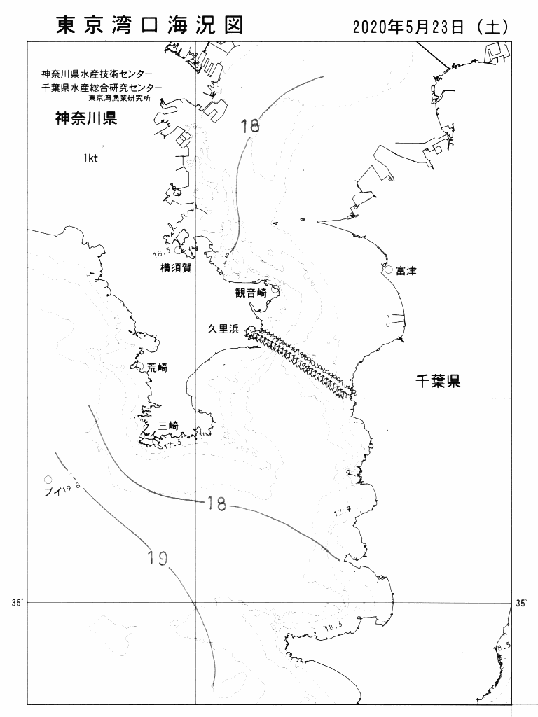 海況図, 東京湾口海況図 検索結果, (水温分布 等を図示)