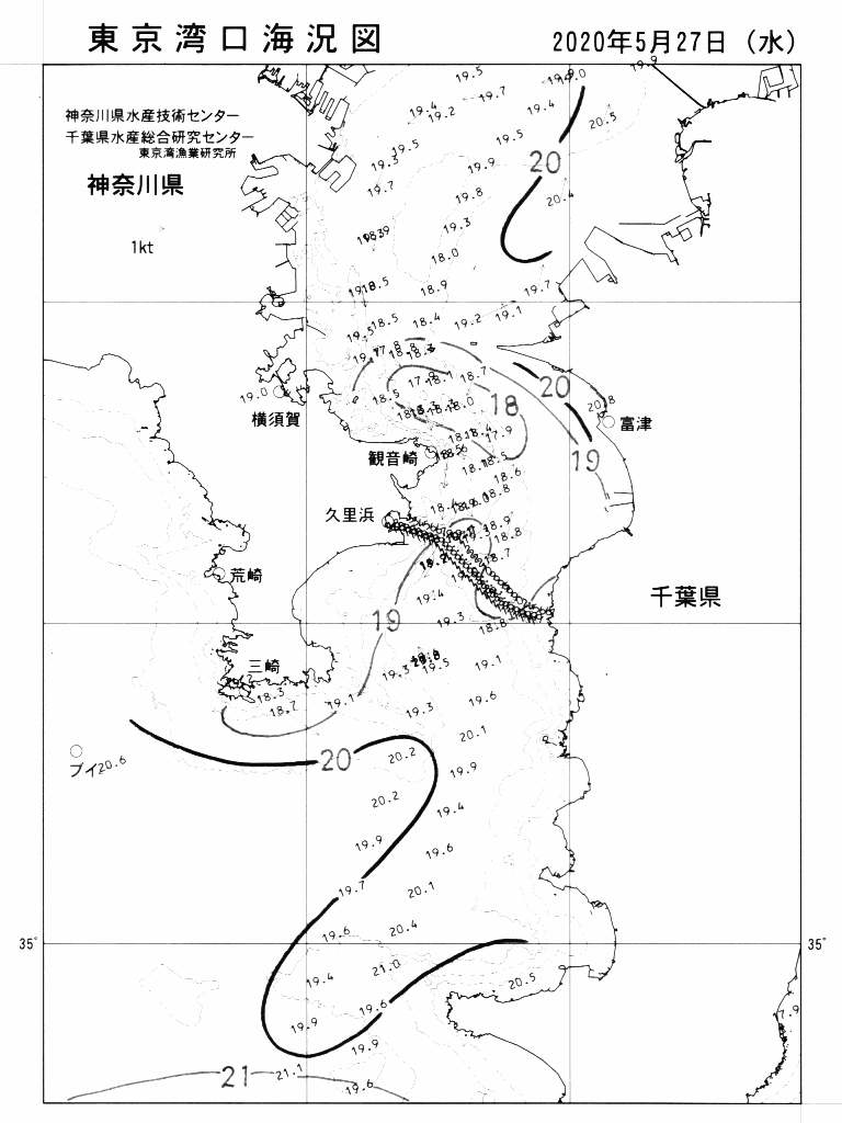 海況図, 東京湾口海況図 検索結果, (水温分布 等を図示)