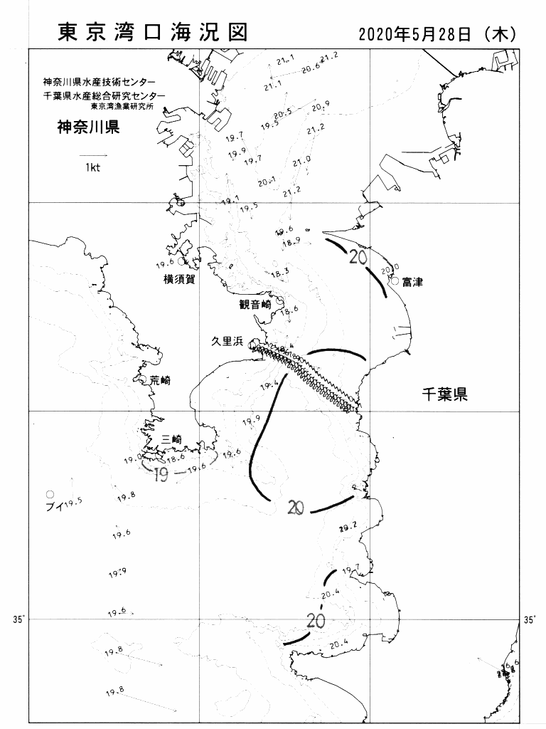 海況図, 東京湾口海況図 検索結果, (水温分布 等を図示)