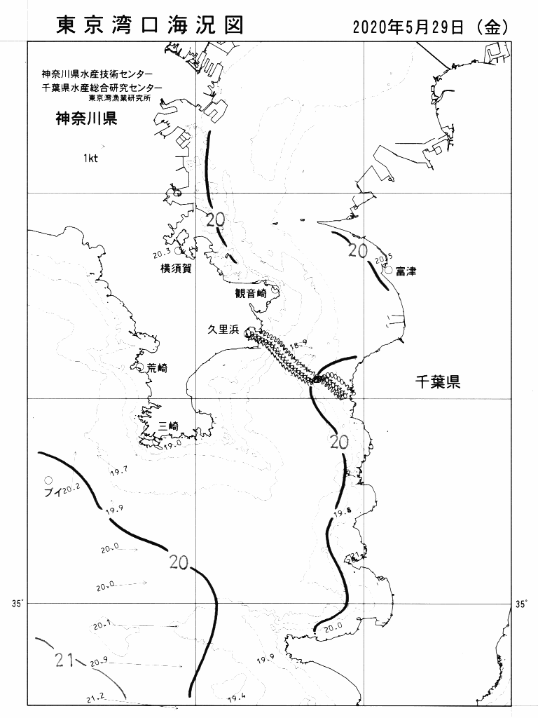 海況図, 東京湾口海況図 検索結果, (水温分布 等を図示)