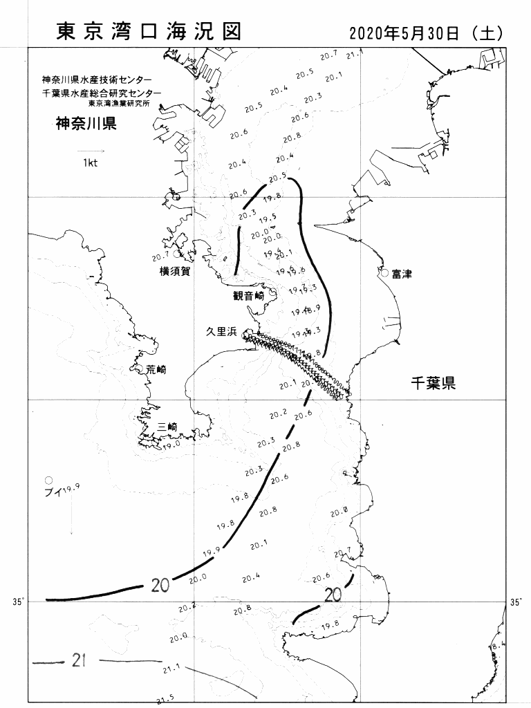 海況図, 東京湾口海況図 検索結果, (水温分布 等を図示)