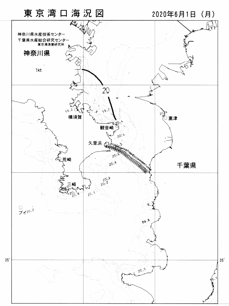 海況図, 東京湾口海況図 検索結果, (水温分布 等を図示)