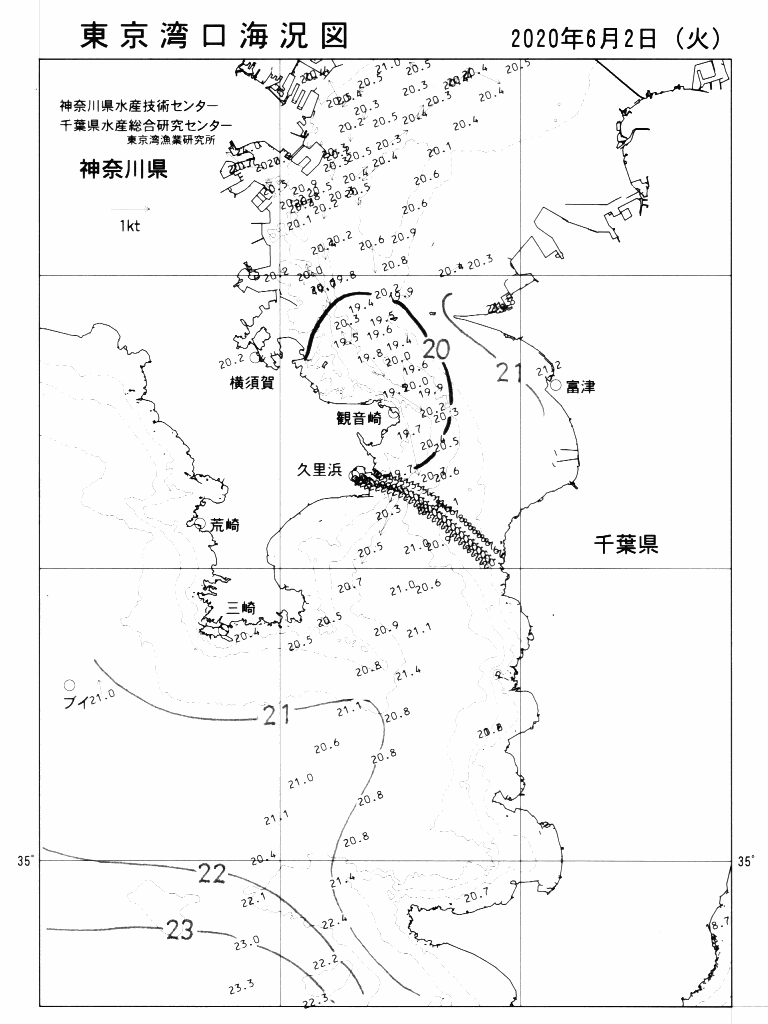 海況図, 東京湾口海況図 検索結果, (水温分布 等を図示)