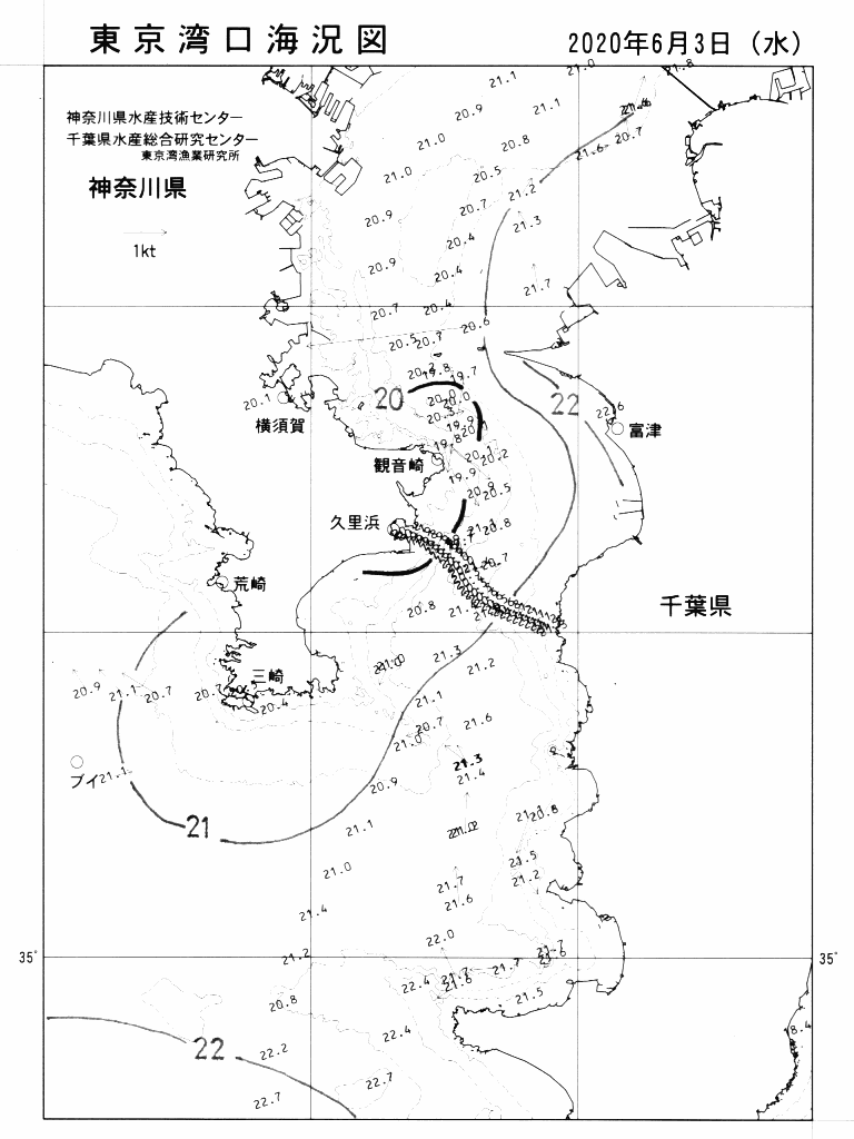 海況図, 東京湾口海況図 検索結果, (水温分布 等を図示)