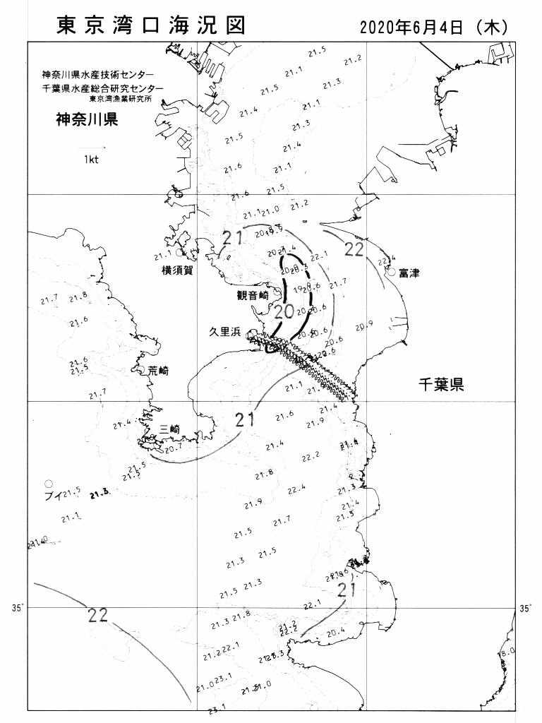 海況図, 東京湾口海況図 検索結果, (水温分布 等を図示)