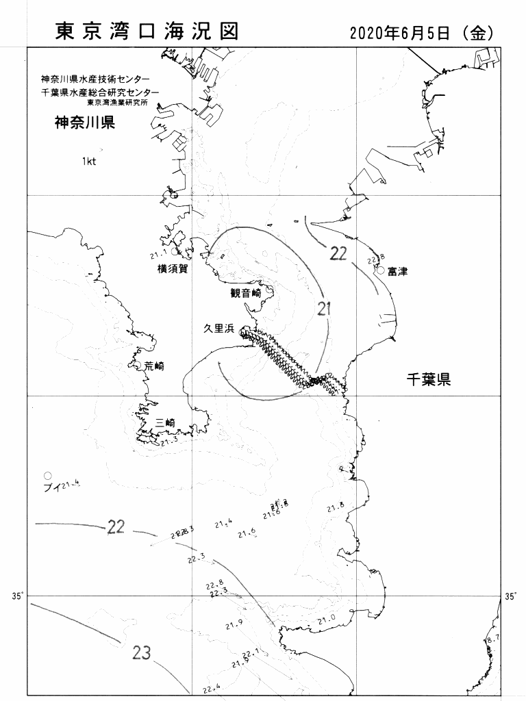 海況図, 東京湾口海況図 検索結果, (水温分布 等を図示)