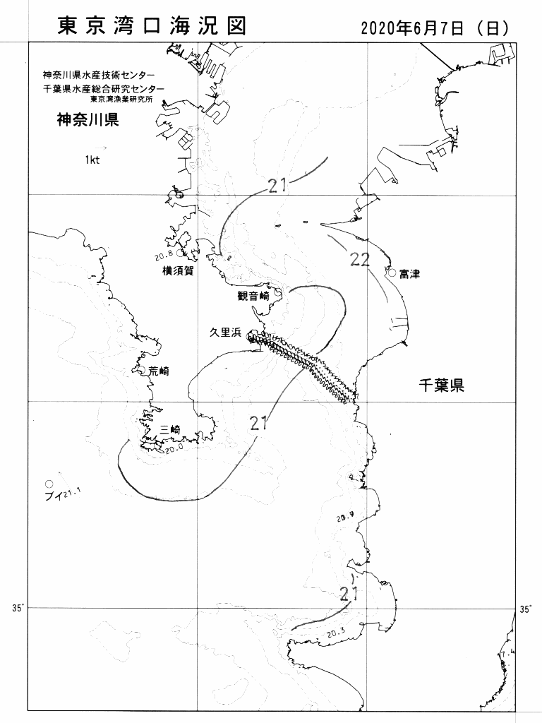 海況図, 東京湾口海況図 検索結果, (水温分布 等を図示)