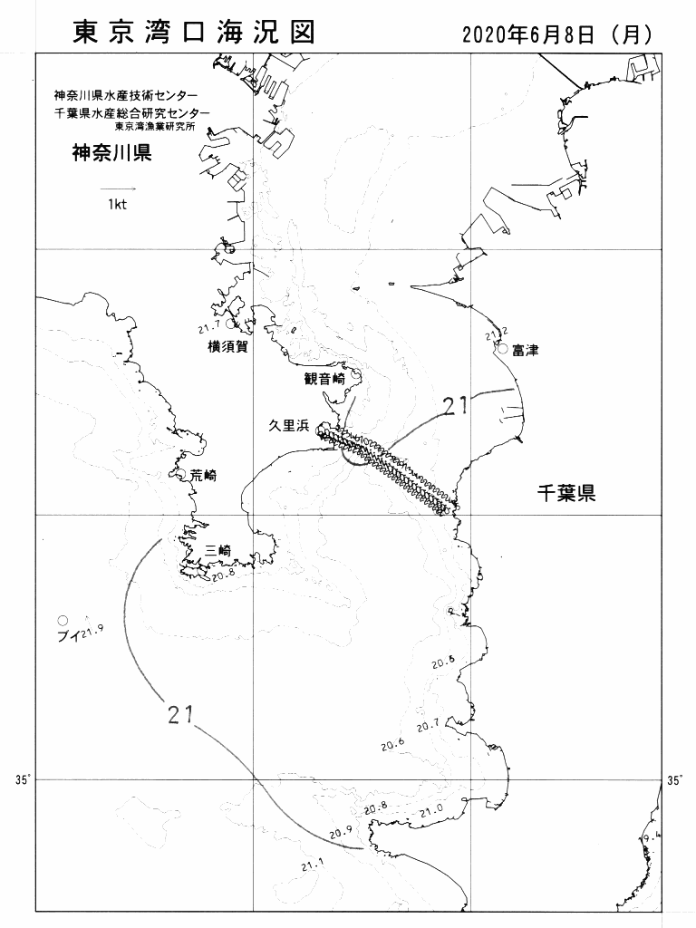 海況図, 東京湾口海況図 検索結果, (水温分布 等を図示)