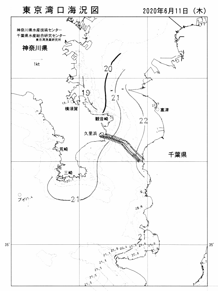 海況図, 東京湾口海況図 検索結果, (水温分布 等を図示)