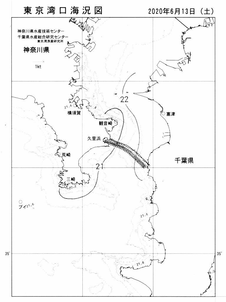 海況図, 東京湾口海況図 検索結果, (水温分布 等を図示)