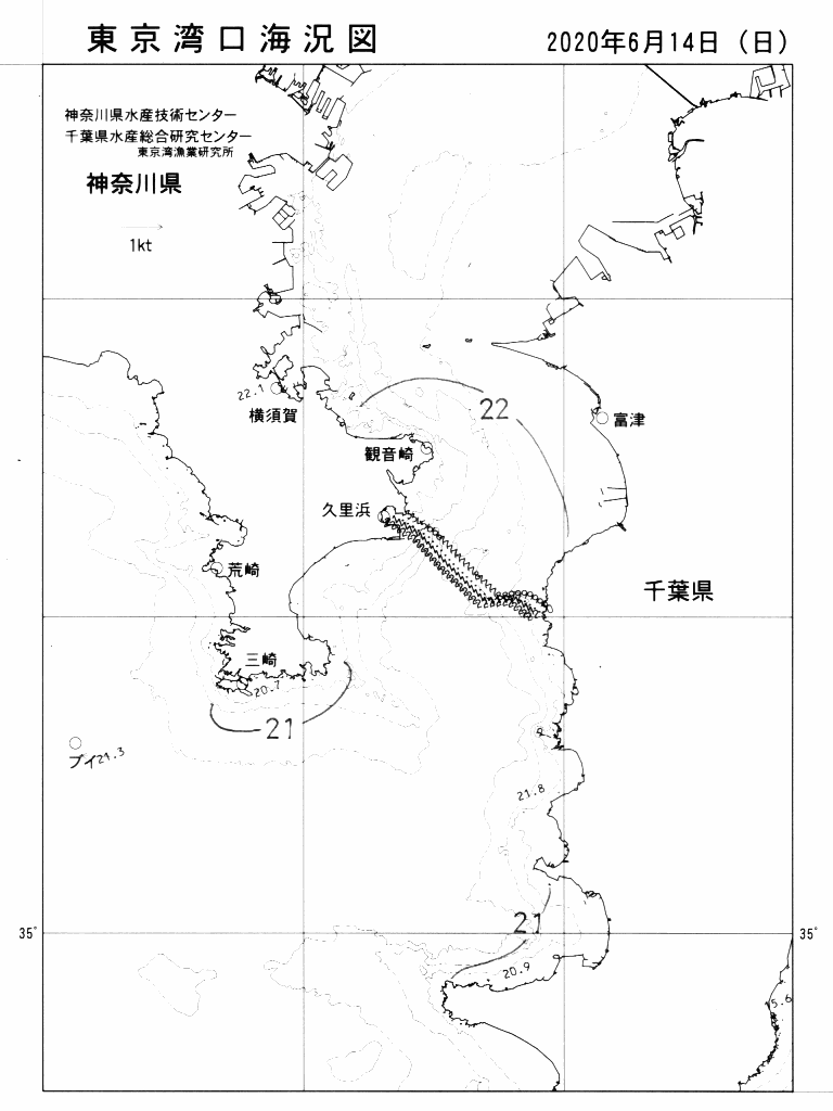海況図, 東京湾口海況図 検索結果, (水温分布 等を図示)
