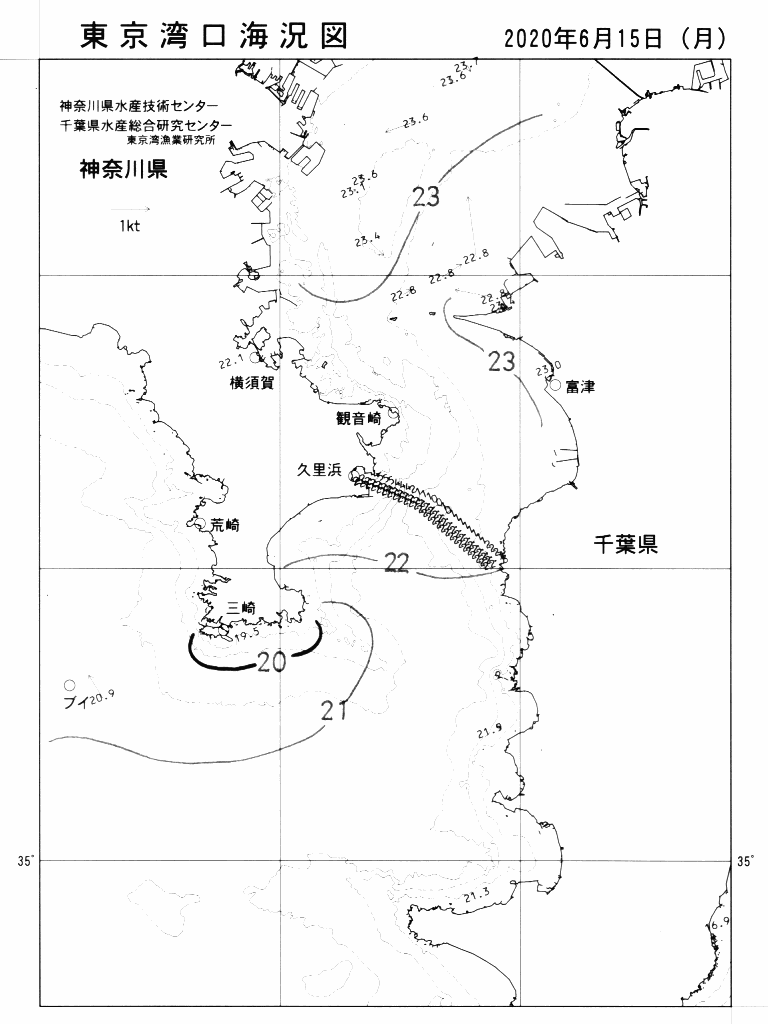 海況図, 東京湾口海況図 検索結果, (水温分布 等を図示)