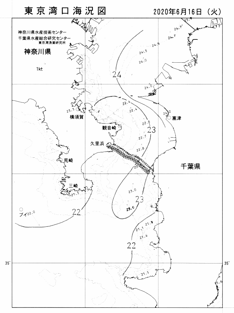 海況図, 東京湾口海況図 検索結果, (水温分布 等を図示)