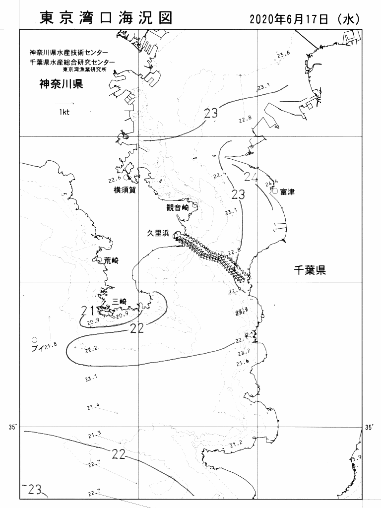 海況図, 東京湾口海況図 検索結果, (水温分布 等を図示)