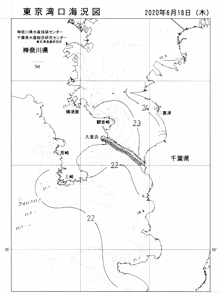 海況図, 東京湾口海況図 検索結果, (水温分布 等を図示)