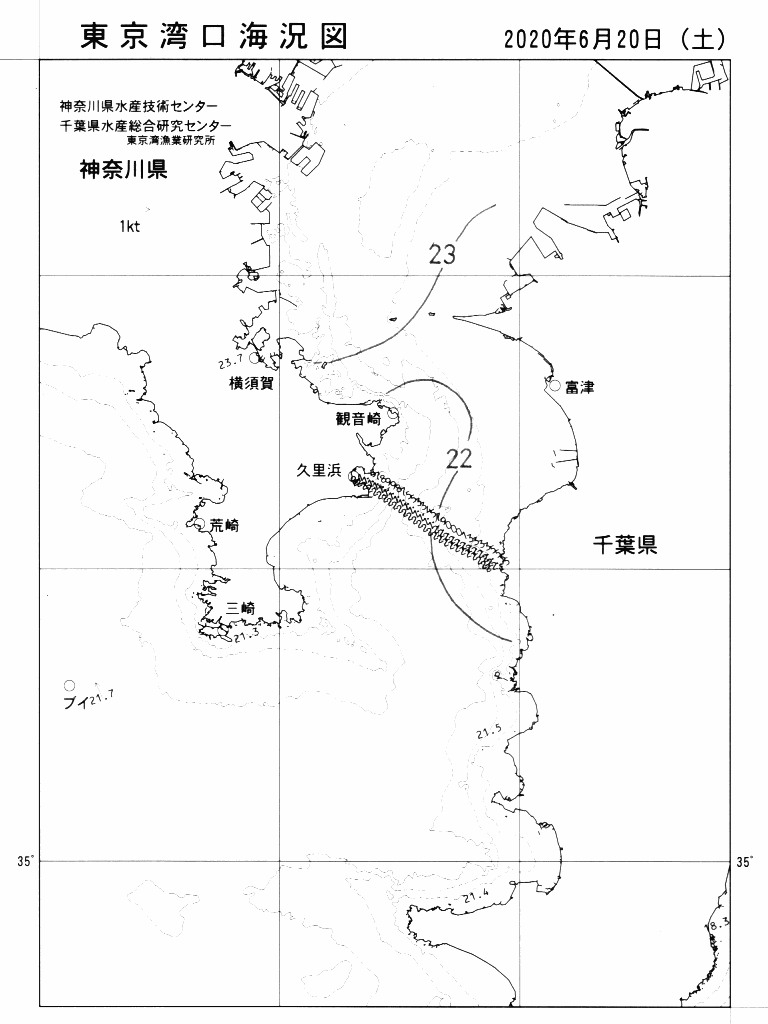 海況図, 東京湾口海況図 検索結果, (水温分布 等を図示)
