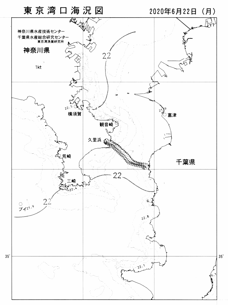 海況図, 東京湾口海況図 検索結果, (水温分布 等を図示)