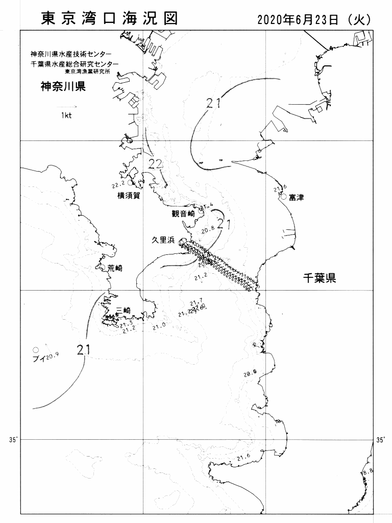 海況図, 東京湾口海況図 検索結果, (水温分布 等を図示)