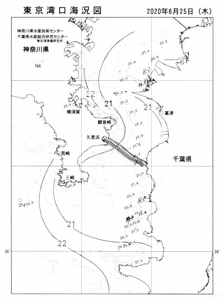 海況図, 東京湾口海況図 検索結果, (水温分布 等を図示)