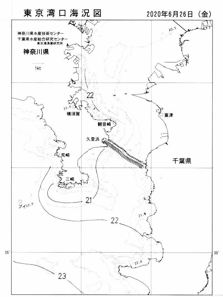 海況図, 東京湾口海況図 検索結果, (水温分布 等を図示)