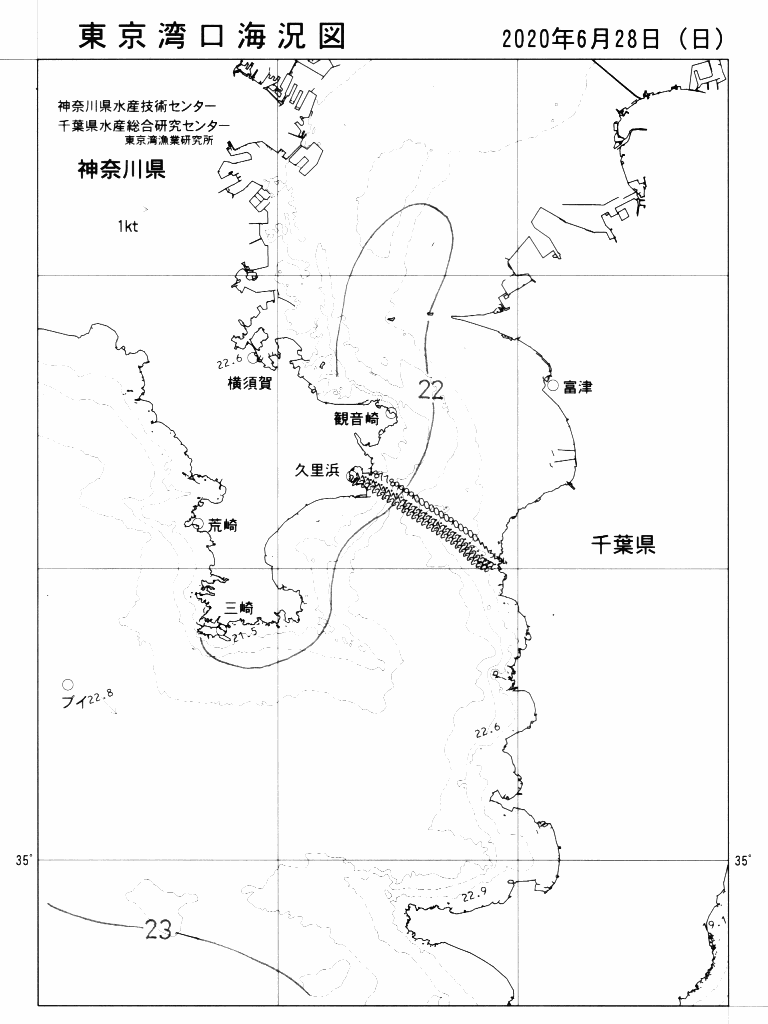 海況図, 東京湾口海況図 検索結果, (水温分布 等を図示)
