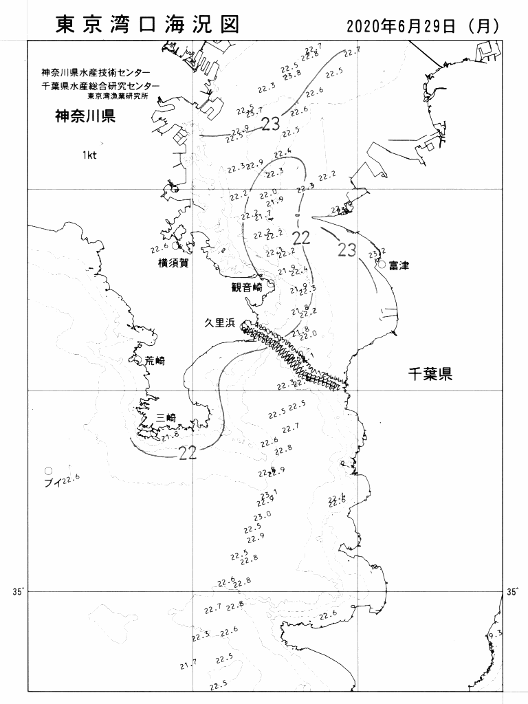 海況図, 東京湾口海況図 検索結果, (水温分布 等を図示)