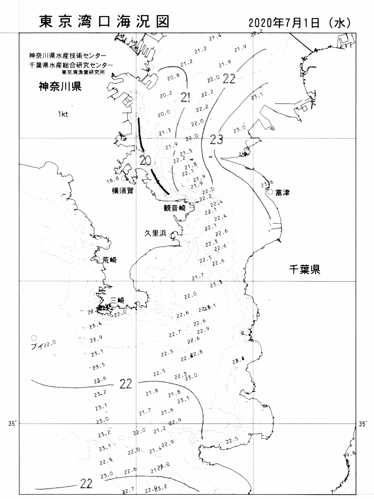 海況図, 東京湾口海況図 検索結果, (水温分布 等を図示)