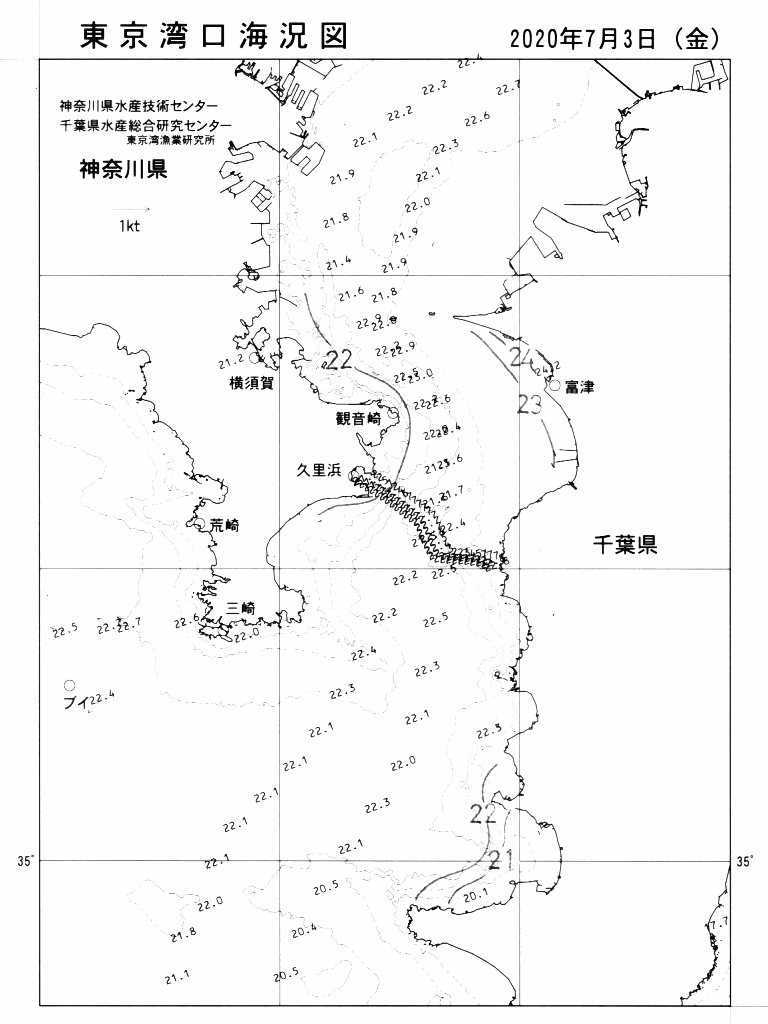 海況図, 東京湾口海況図 検索結果, (水温分布 等を図示)