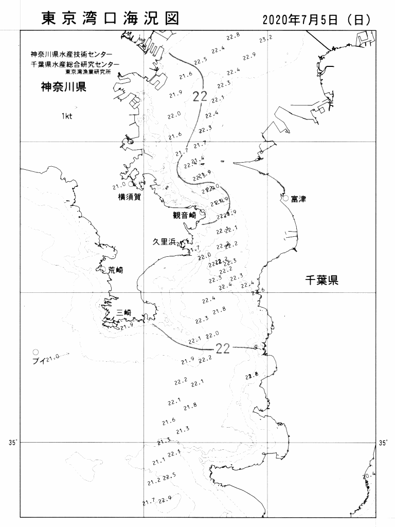海況図, 東京湾口海況図 検索結果, (水温分布 等を図示)