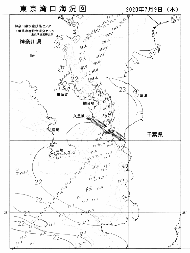 海況図, 東京湾口海況図 検索結果, (水温分布 等を図示)