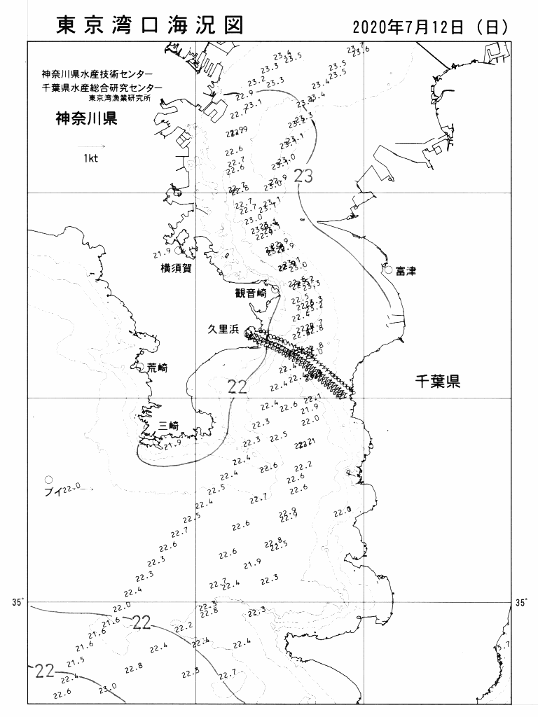 海況図, 東京湾口海況図 検索結果, (水温分布 等を図示)