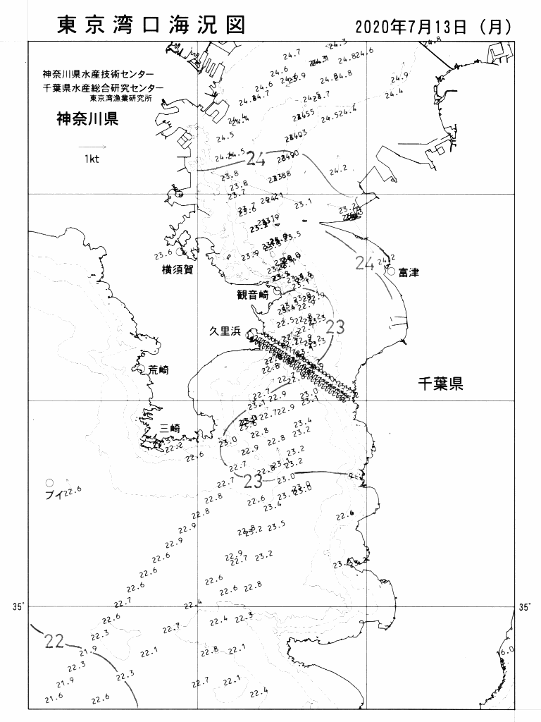 海況図, 東京湾口海況図 検索結果, (水温分布 等を図示)